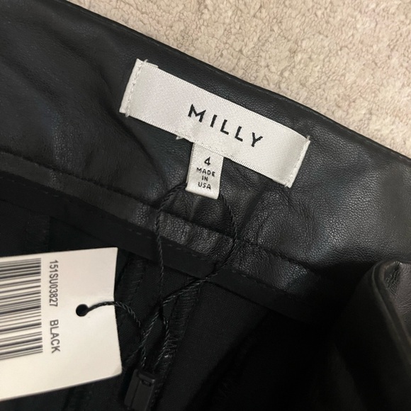 NWT Milly Pleated Wool Blend Cuffed Pant W/ Lamb Skim Leather Waistband Cuffed - Picture 6 of 13